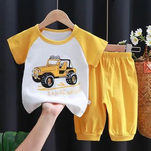 Summer Kidsren's Pure Cotton Suit for Boys and Girls, Short-Sleeved Pants, Two-Piece Set for Small and Medium-Sized Kidsren, Pure Cotton, Stylish Cartoon T-Shirt, Category a