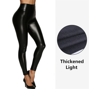 Cross-border plus size PU leather pants women's popular high waist women's leggings bright leather pants sexy tight European and American