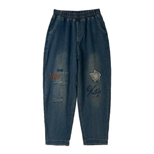 in stock Early Autumn Stretch Denim Loose Casual Fashion All-Match Decal Embroidered 9-Cent Harlan Jeans