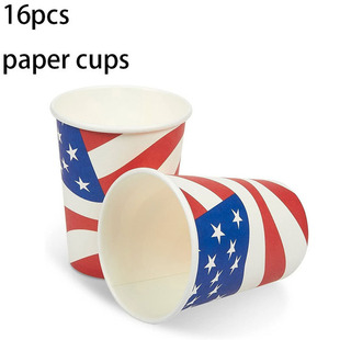 Amazon Hot Sale Independence Day Theme Paper Cups Paper Tray Disposable Tablecloth Birthday Flag Party Tableware Decoration