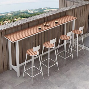 Modern Open-Air Bar Table Balcony Wall-side Leisure Courtyard Milk Tea Shop Bar Table Outdoor Plastic Wood High Table and Chair Combination