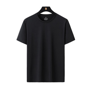 Summer Large Size Ice Silk Quick-drying Short-sleeved T-shirt Men's Slub Ice Silk Nylon Stretch Breathable Sports Running Print LOGO