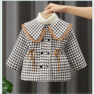 Children's Wear Girls' Spring and Autumn Coat 2024 New Baby Girl Stylist Doll Collar Winter cotton and thickening Woolen Coat