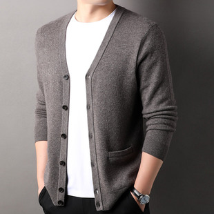 480g Thickened 100 Pure Wool Cardigan Men's V-Neck Autumn and Winter Puyuan Sweater Joker Sweater Knitted Top Thick