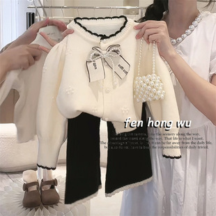 [Pink House] Girls Autumn suit Autumn Korean Baby Girl Chanel Sweater Coat Loose Flared Pants