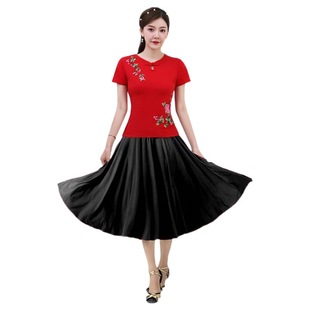 UNMUN New Style Square Dance Costume Dancing Clothes suit Yangko Costume Women's New Style Women's Summer Short-sleeved suit
