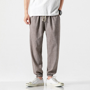 2025 Spring New Chinese Style Ice Silk Cotton and Linen Men's Pants Loose plus size Hallen Pants Lantern Leg Casual Pants for Men