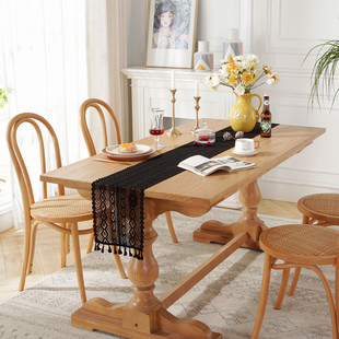 Pastoral crochet hollow table cloth lace tassel bilateral wave black white table flag factory wholesale a generation of hair