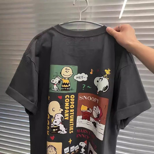 Хлопчатобумажный воротник летний новый японский мультипликационный принт Snoopy с круглым вырезом футболка с короткими рукавами для мужчин и женщин