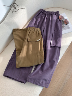 Sangluo Children's Wear Girls' Cuswork Pants 2024 Spring and Autumn New Large Children's Outdoor Children's Large Pocket Wide Leg Sports Pants