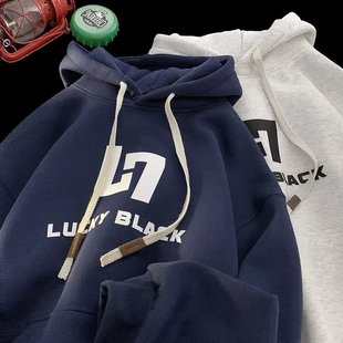 American Hooded Pullover Sweatshirt Men's 2023 New Autumn and Winter Heavy Trendy Brand Fashion Loose fleece-lined Thickened Jacket
