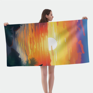Amazon Original New Double-sided Fleece Microfiber Beach Towel Landscape Beach Swimming Beach Towel Bath Towel