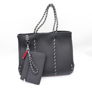 Factory large capacity portable mummy bag solid color punching women's bag fashion zipper diving material beach bag wholesale