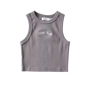 Wholesale INS summer new hot girl round neck Stretch Slim embroidered edge vest women's short tight I-shaped vest