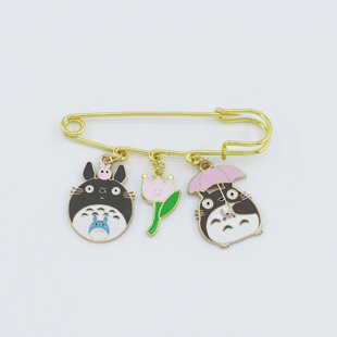 Cartoon Cute Totoro Brooch Pin Black Coal Ball Flower Leaf Alloy Oil Dropping Bag Pendant Niche Exquisite Pendant