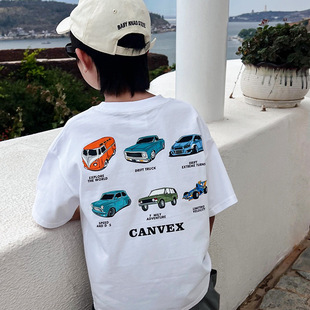 2025 summer new generation of boys' big children fashion Joker printed crew neck short sleeve T-shirt