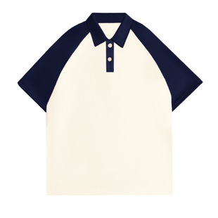 2023 new short sleeve 100% cotton POLO collar solid color stitching button blank light version T-shirt top contrast color
