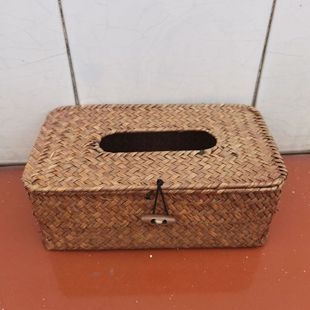 023s Vintage Creative Tissue Box Car Tissue and Handmade Straw Crafts Rectangular Straw Tissue Box