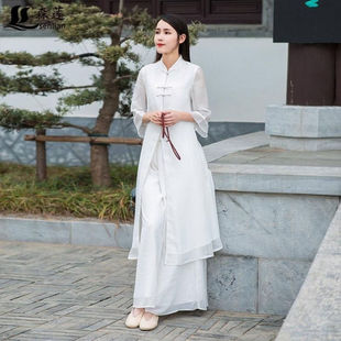 Один/два комплекта весенний и осенний новый чайный костюм улучшенный Hanfu женский ретро тонкий чонсам платье широкие брюки