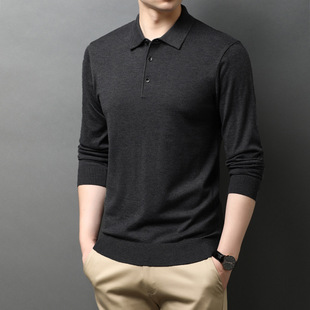 Factory direct cross-border 6 wool long sleeve Polo sweater lapel sweater middle-aged casual knitted base shirt