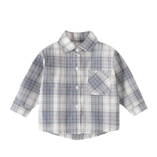 Spring and Summer Boys' Plaid Shirt Thin Cotton Long-sleeved T-shirt Korean Breathable Lapel Cardigan Children's Base Shirt