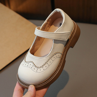 Girls' Small Leather Shoes 2024 Spring and Autumn New Arrival Black Boys' Single Shoes Round-toe Girls' Casual Shoes with White Soft Sole