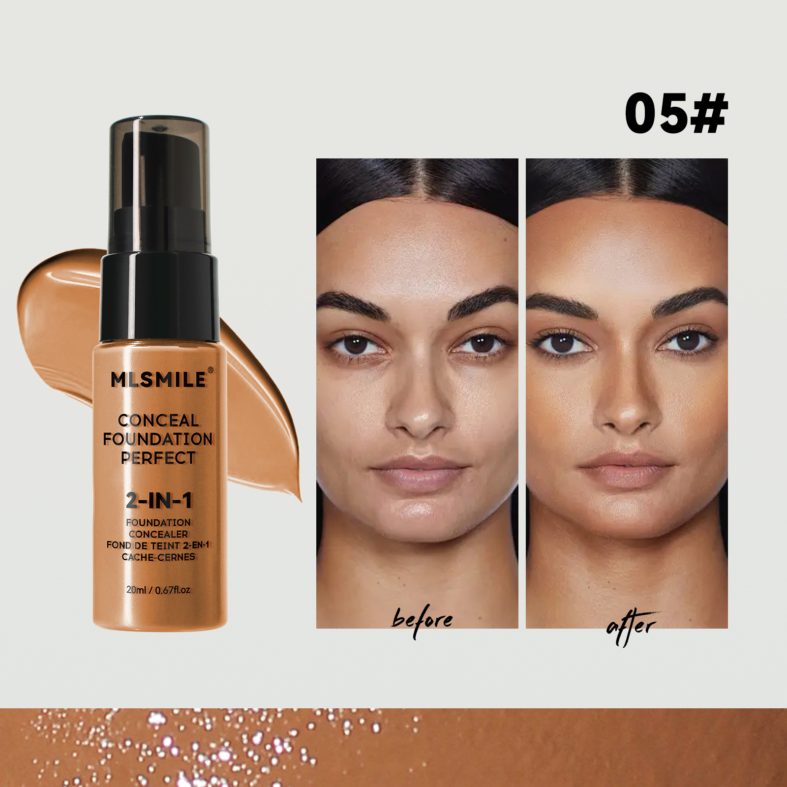Mlsmile Cross-Border Exclusive Hot-Selling Concealer Liquid Foundation Moisturizing Long-Lasting Non-Removing Makeup 6-Color Foundation Foundation
