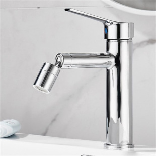 Bathroom wash basin hot and cold mixed water color pure copper stainless steel welded cylindrical single hole basin faucet