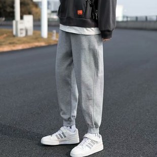Autumn and Winter Fleece-lined Men's Sports Pants Korean-style Trendy Loose Casual Trousers All-match Grey Knitted Sweatpants