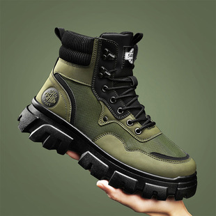 2023 Winter new high-top shoes Martin leather boots fashion work boots men's casual motorcycle boots Korean style labor protection shoes men