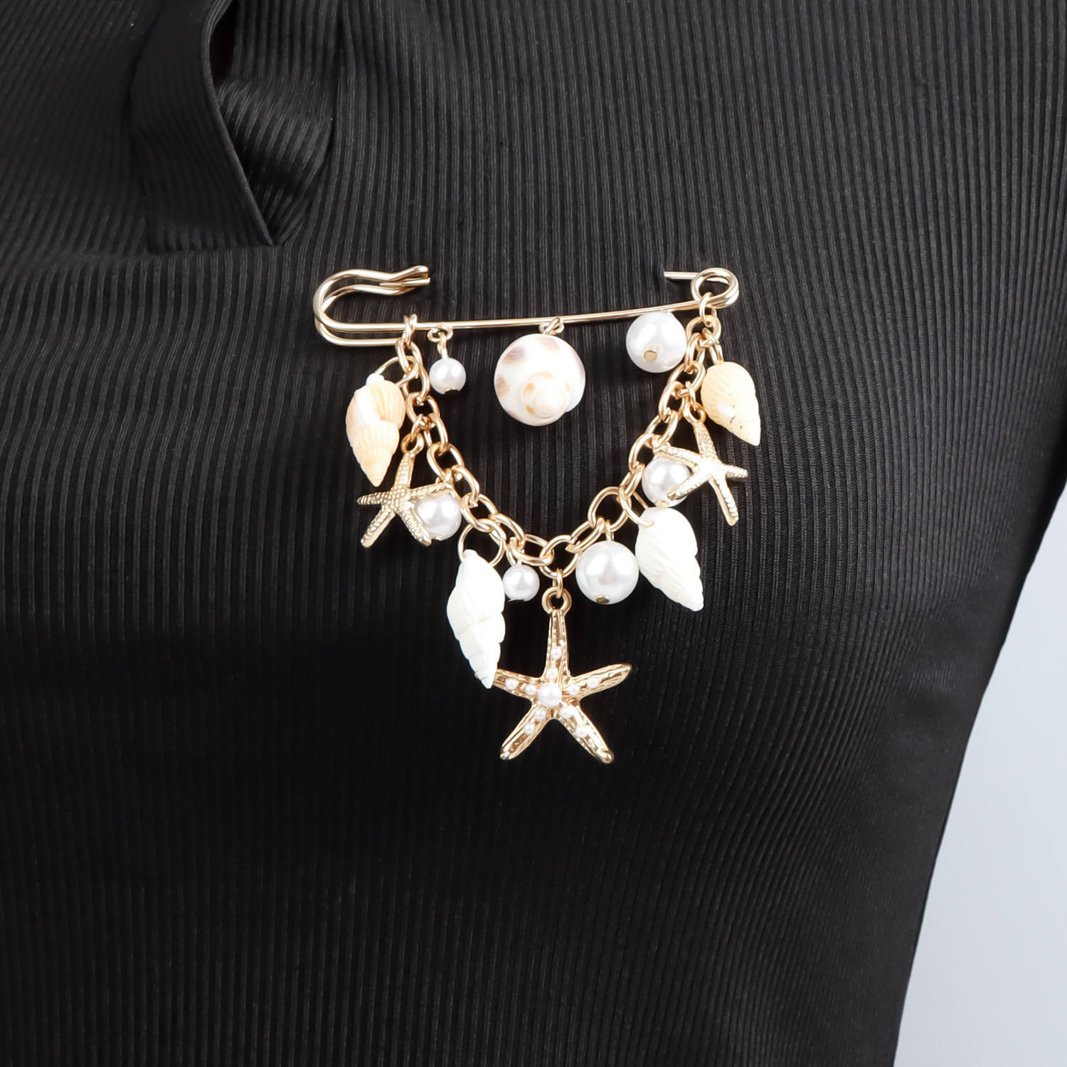 European and American Cross-Border Jewelry Summer Beach Shell Starfish Imitation Pearl Brooch Accessories Personalized Multifunctional Pin Decoration