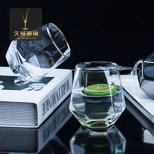 Nordic creative Diamond hexagonal Cup golden edge hexagonal Cup household heat-resistant water cup juice cup whiskey wine glass wholesale