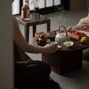 Bunched carved black walnut Japanese style fire bowl stove Night talk tea tea table suit tea space heating tea table