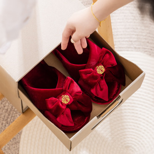 Bridal bridesmaid morning gown cotton slippers women's autumn and winter South Korea velvet wedding Red indoor fashion home slippers