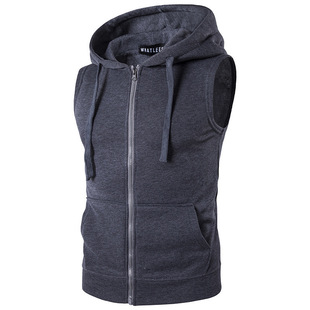 Foreign Trade New Men's Hooded Zipper Flap Pocket Pants Sweatshirt Vest Jacket Hooded Vest M19