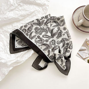 Japanese Style Light Vintage Artistic Overlapped Mori Style Floral Small Square Scarf Commuter Silk Scarf Headscarf Cotton Linen Scarf Korean Style
