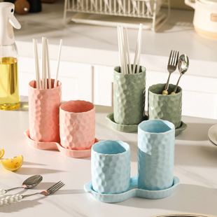 Macaron Color Chopsticks Cage Household Kitchen Storage Kitchenware with Draining Hole Hammer Pattern Chopsticks Tube Spoon Tableware Storage