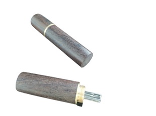 Round Mahogany Exquisite Thickeneded Sandalwood Needle Barrel Household Needle Storage Stainless Steel Toothpick Barrel DIY Storage Syringe