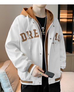 2023 new fake two-piece coat men's spring and autumn American hooded jacket trendy brand Youth jacket baseball uniform