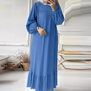 2024 New Women's Clothes Robe Spring and Autumn New Fashion Long Sleeve Retro Long Dress Solid Color Ruffled Hem dress