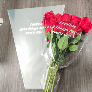 Spot flower packaging bag printing English letters bouquet bag large, medium and small size multi rose opp trapezoidal bag