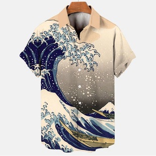 AliExpress Cross-border Foreign Trade New Summer Men's Casual Loose Fashion 3D Printed Short-sleeved Casual Shirt