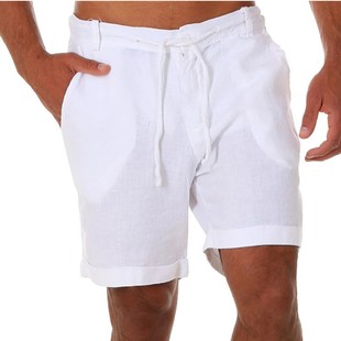 Amazon Explosions Men's Sports Running Fitness Shorts Solid Color Lace-up Casual Pants Cotton and Linen Sports Shorts