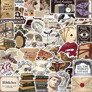 Gothic Retro Dark Academy Sticker Water Bottle Laptop Scrapbook, 50 sheets Waterproof Aesthetics