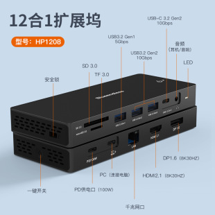 8k док-станция hdmidp трехэкранный гигабитный сетевой порт 10Gusb делитель ноутбука type-c расширение док-станции