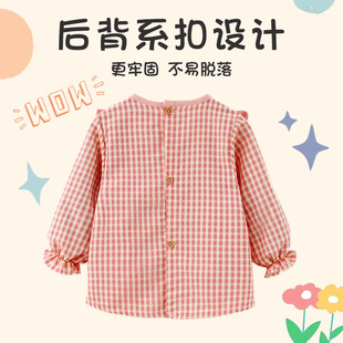 Spring and Autumn Long Sleeve Girl Princess Skirt Overalls Children's Overclothes Baby's Eating Apron Waterproof Dirty-proof Baby's Reverse Dressing