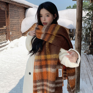 Autumn and Winter Thickened Warm All-match Korean Style Atmosphere Mohair Scarf for Women Couple High-end Shawl Scarf Fashion