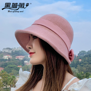 2023 new BeforcAE English bow knit hat summer sunscreen outdoor sun hat spot wholesale