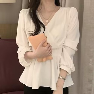 Shirt Age-reducing Outer Wear Early Spring New Elegant V-neck Super Fairy Elegant Lace-up Long Sleeve Shirt Top Hong Kong Style