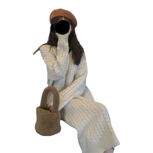 Lazy style autumn and winter clothing net infrared dress 2023 new sweater temperament high-end long knitted women